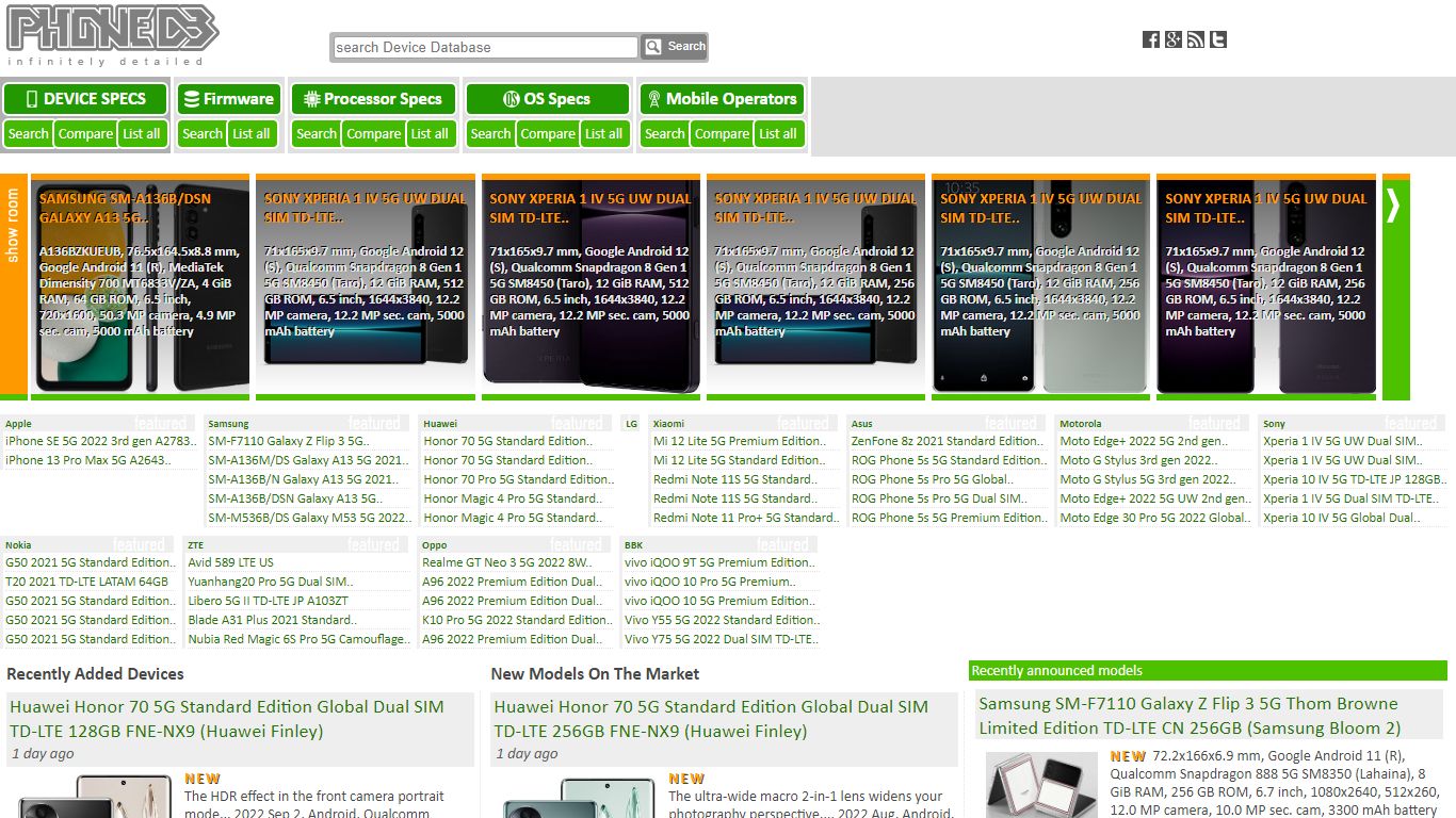PhoneDB - The Largest Phone Specs Database