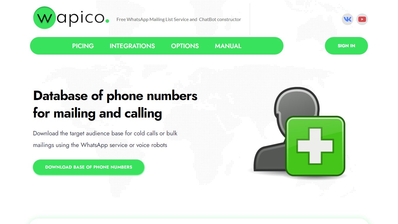 Database of telephone numbers for mailings
